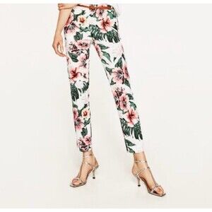 Zara Basic Women’s Floral Hawaiian Print Tropical Ankle Dress Pants Chino Size 4